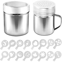 AIFUDA Juego de 2 cocteleras de acero inoxidable con tapa- 16 moldes de impresión de plantillas- latas de polvo con…